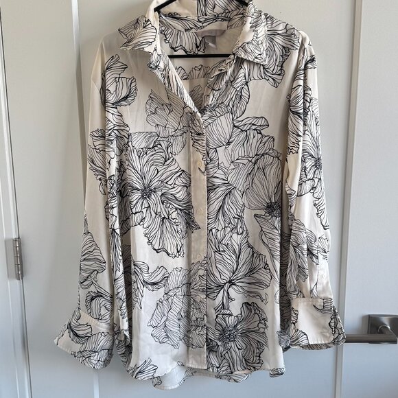 H&M Ivory Oversized Floral Print Shirt - Picture 1 of 5